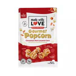 Made With Love - Popcorn, Cinnamon Roll Caramel Corn, with almonds and white chocolate 7oz, zip E.