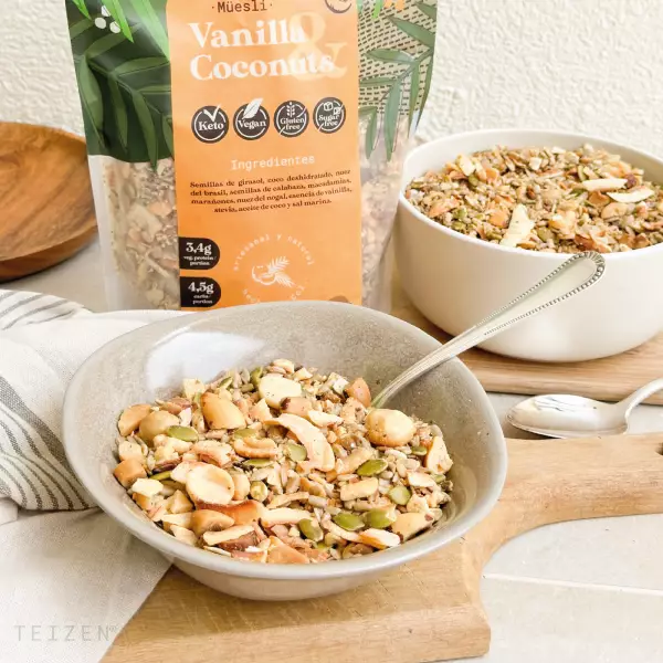 Müesli Vainilla and Coconuts x 12.06 oz-Sugar Free-Gluten Free-Vegan-Grain Free-Keto Friendly