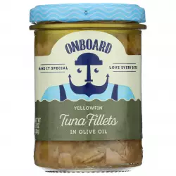 Onboard-Yellowfin tuna fillet in glass jar in Olive Oil E