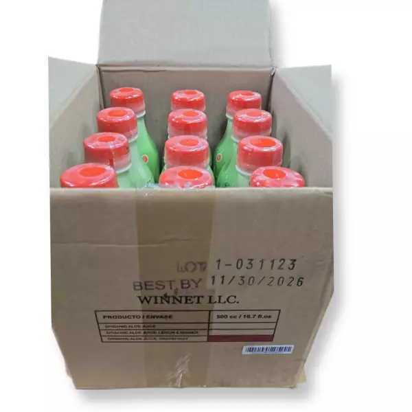 Organic Grapefruit Aloe Vera Juice - 16.7 oz - Vegan, Zero Sugar, Aloin/Gluten Free, Kosher.