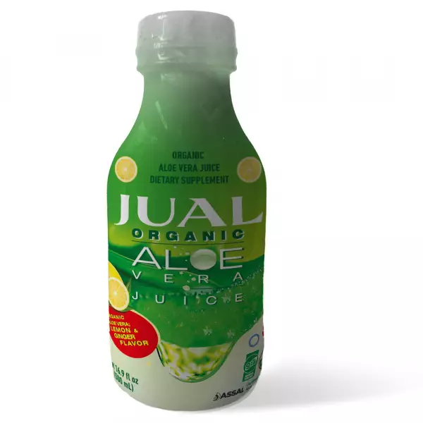Organic Lemon & Ginger Aloe Vera Juice - 16.7oz - Vegan, Zero Sugar, Aloin/Gluten Free, Kosher.