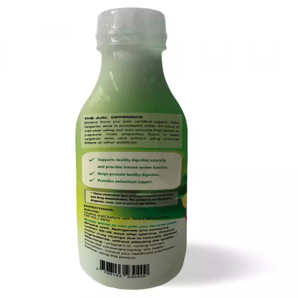 Organic Lemon & Ginger Aloe Vera Juice - 16.7oz - Vegan, Zero Sugar, Aloin/Gluten Free, Kosher.