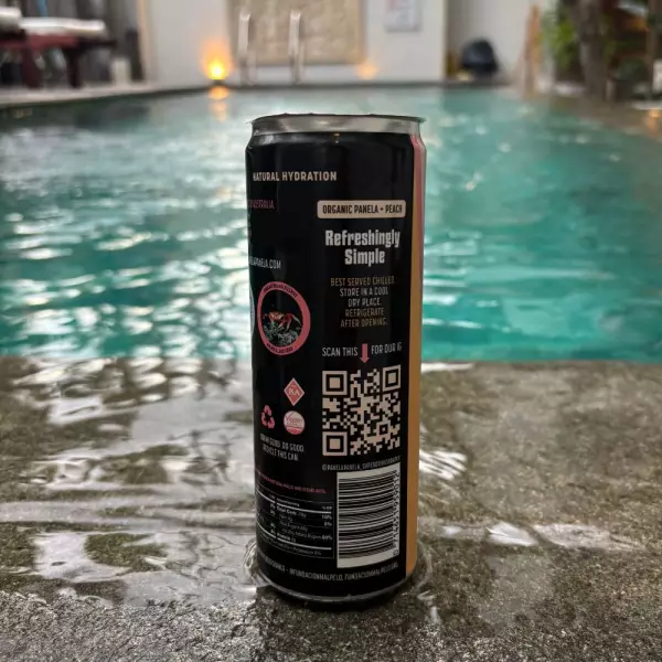 Panela!Panela! Sparkling Superdrink, Peach - 12 fl oz. No Refined Sugar, Organic, Vegan, Kosher