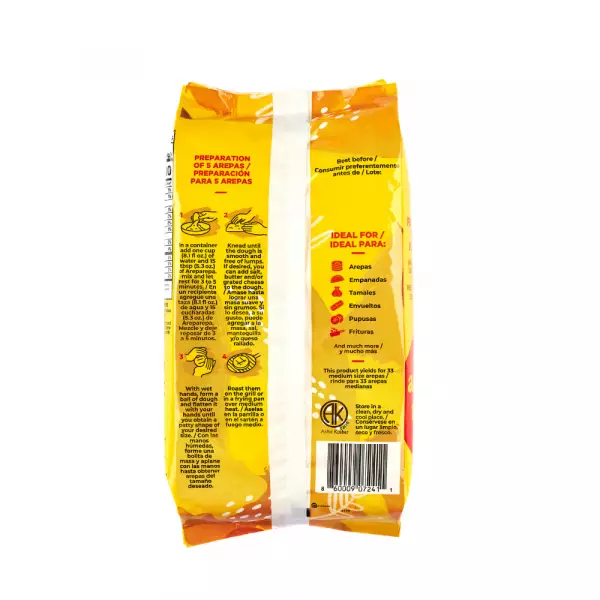 Pre cooked yellow corn meal / Gluten free / 100% corn / 35.27 OZ E