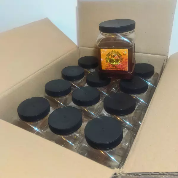 Pure bee honey. Square Plastic Jar - 32 oz