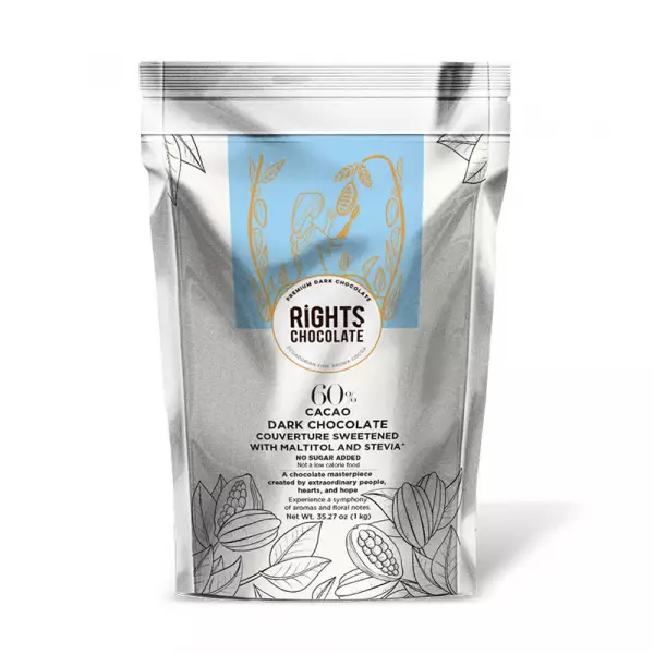 Rights Chocolate | 60% Dark Chocolate  Coverture Sweetened with Maltitol and Stevia | 35,27 oz