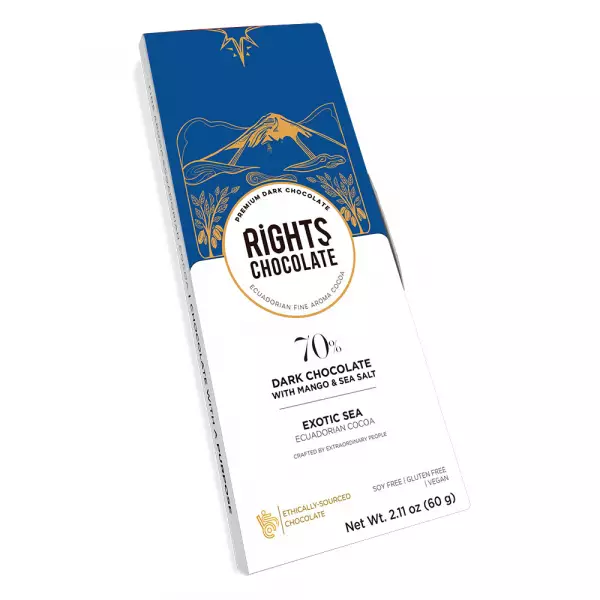 Rights Chocolate | 70% Dark Chocolate with mango & Sea Salt | 2,11 oz.