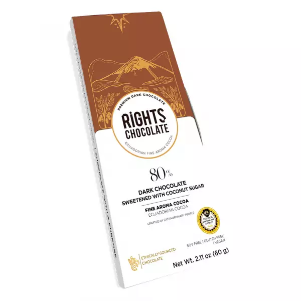 Rights Chocolate | 80% Dark Chocolate Sweetened with Coconut Sugar Fine Aroma Cocoa | 2,11 oz.