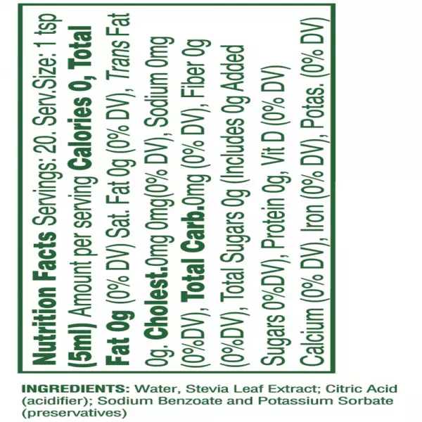 Stevia Liquid Sweetener Drops - 3.34 Fl Oz -  Zero Calorie, Carb, Sugar.