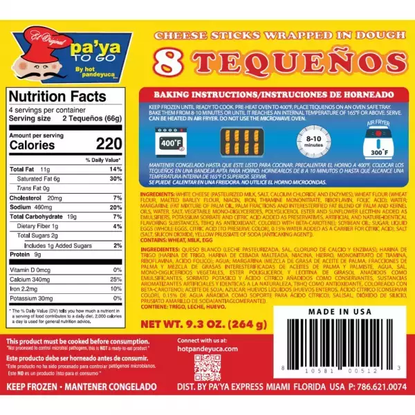 Tequeños / Cheese Sticks Wrapped In Dough  9.3 Oz  12x8 units  E