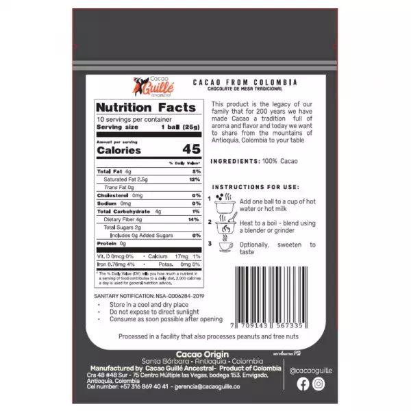 Traditional Cacao  100% - 8.82 oz - Pure Cacao - Vegan - No Added Sugars