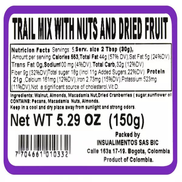 TRAIL MIX WITH NUTS AND DRIED FRUIT - 5.29 oz