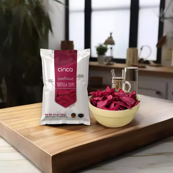 Beetroot and corn tortilla chips / 4.2oz (120 grams)  / Plant Based / Clean label / No preservatives