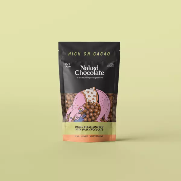 Cacao Beans Covered With 75% Dark Chocolate 2.5 Oz Organic. Vegan. Gluten Free