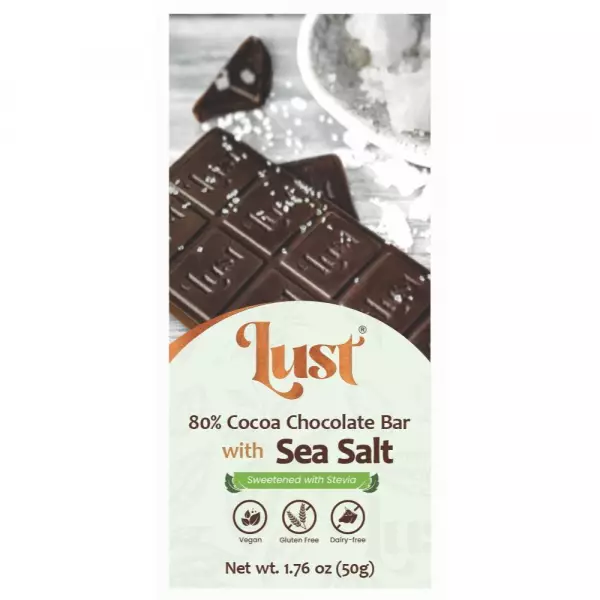 Chocolate 80% cocoa SEA SALT - 1.76oz with STEVIA - Gluten Free - Vegan - Sugar Free - Milk Free