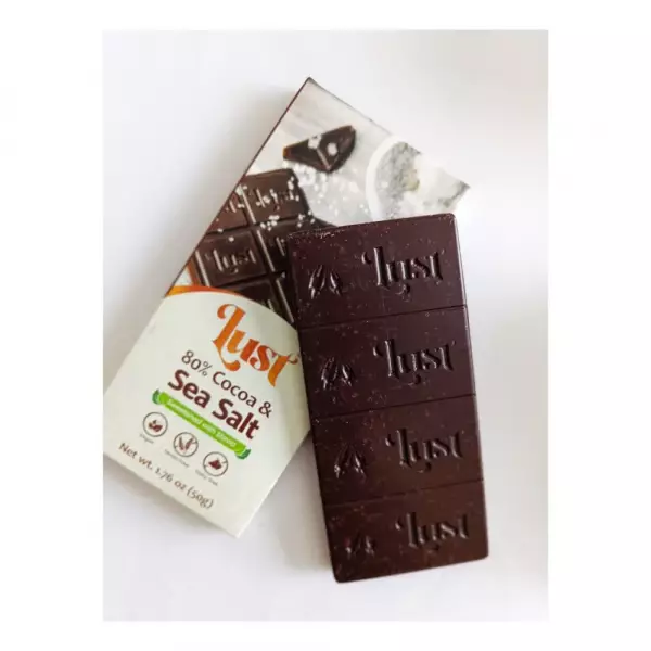 Chocolate 80% cocoa SEA SALT - 1.76oz with STEVIA - Gluten Free - Vegan - Sugar Free - Milk Free