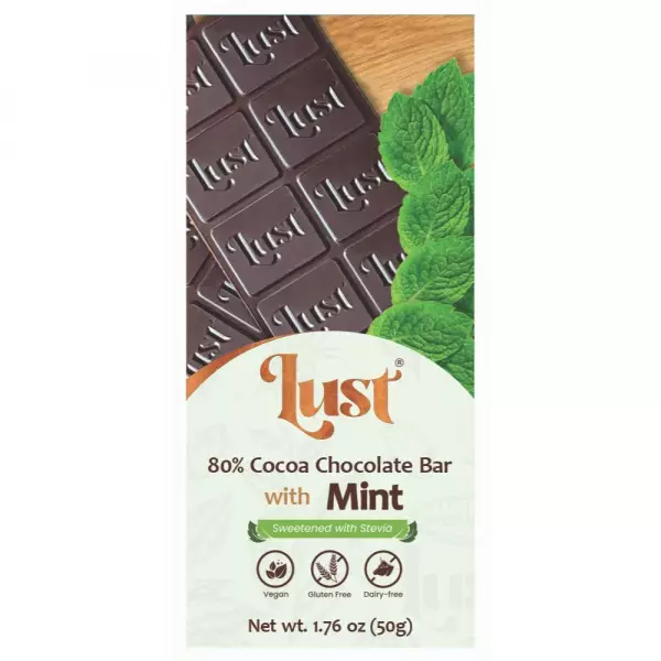 Chocolate 80% cocoa with MINT - 1.76oz with STEVIA - Gluten Free - Vegan - Sugar Free - Milk Free