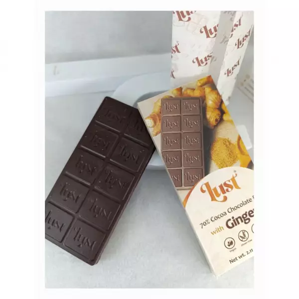 Chocolate with GINGER 70% cocoa - 2.11oz - Gluten Free - Vegan - Milk Free