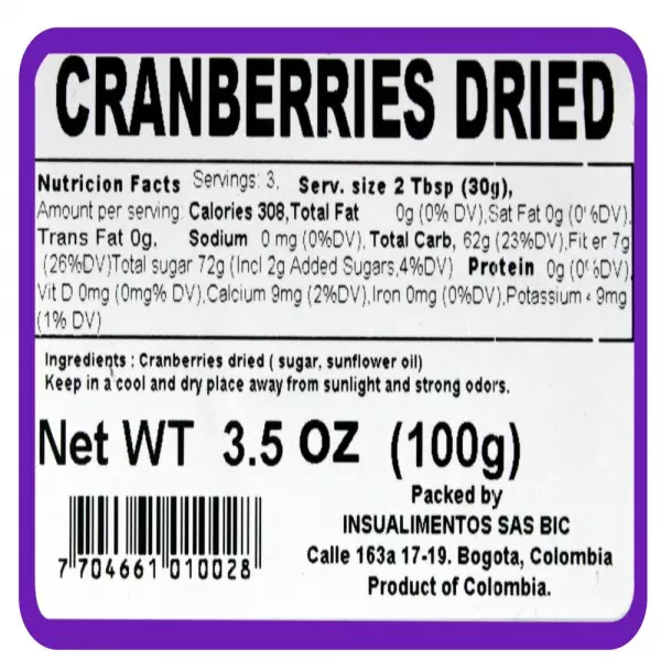 CRANBERRIES DRIED - 3.53 oz