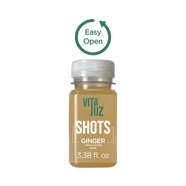 Ginger. Apple and Lemon Shot–3.4 oz. Boosts immunity. aids digestion. and provides natural energy.