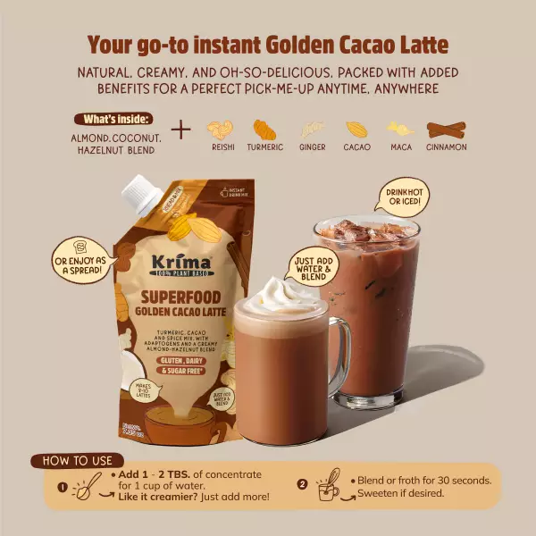 Golden Cacao Latte 7.05 oz / Vegan / Turmeric /Sugar Free/Almond/Hazelnut/Coconut/Instant drink mix