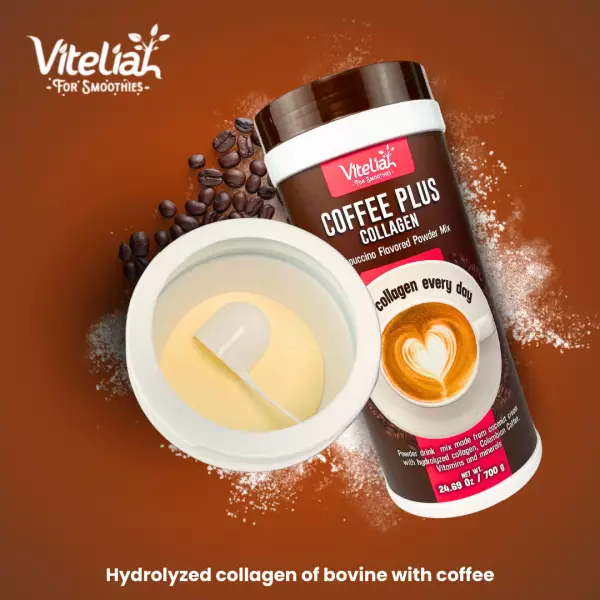 Hydrolyzed collagen powder blend without soy or maltodextrin with cappuccino flavor