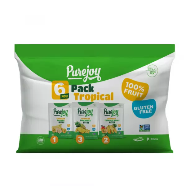 Pure Joy | 6 Pack Tropical Mix -  1 Banana, 3 Pineapple, 2 Tropical Fruit  | 3 oz  | 100% Fruit