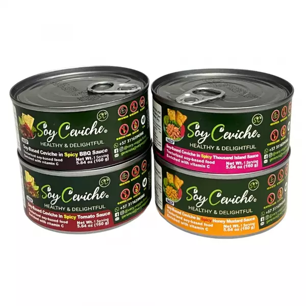 Soy Ceviche 4-Pack–All Spicy: Tomato, Thousand Island, BBQ, Honey Mustard-5.64oz-Protein-Gluten free