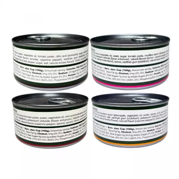 Soy Ceviche 4-Pack–All Spicy: Tomato, Thousand Island, BBQ, Honey Mustard-5.64oz-Protein-Gluten free