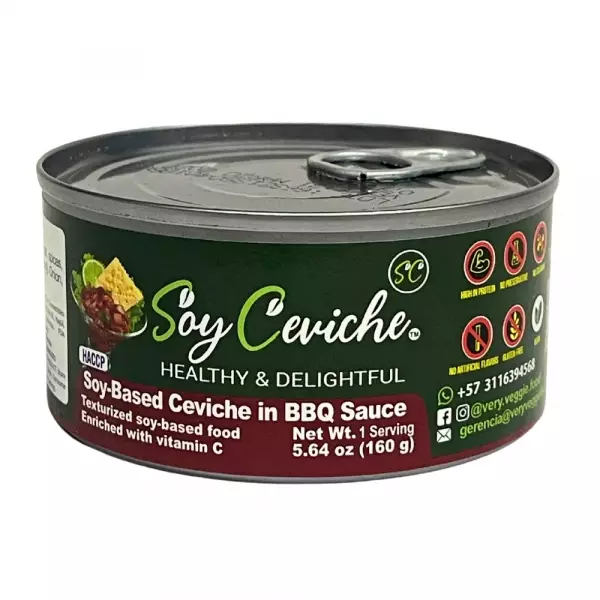 Soy Ceviche in BBQ Sauce-5,64oz-Vegan Protein–Gluten free–Low in calories-High fiber-Low sugar