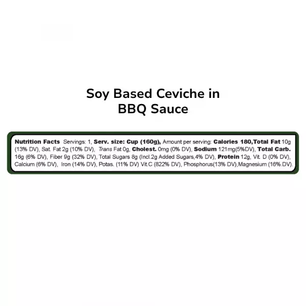 Soy Ceviche in BBQ Sauce-5,64oz-Vegan Protein–Gluten free–Low in calories-High fiber-Low sugar