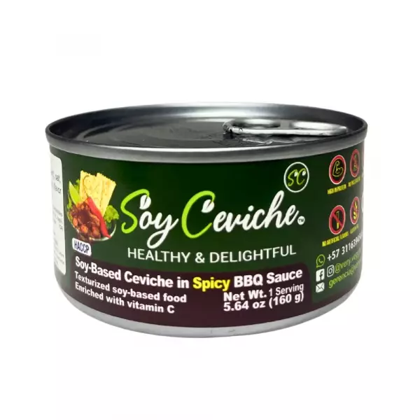 Soy Ceviche in Spicy BBQ Sauce-5,64oz-Vegan Protein–Gluten free–Low in calories-High fiber-Low sugar