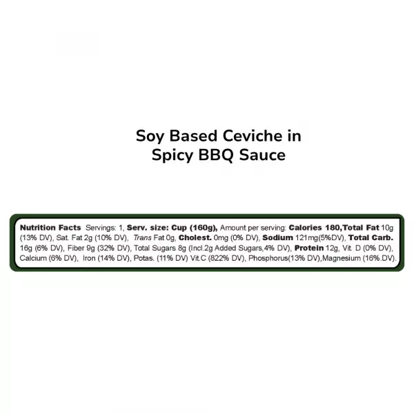 Soy Ceviche in Spicy BBQ Sauce-5,64oz-Vegan Protein–Gluten free–Low in calories-High fiber-Low sugar