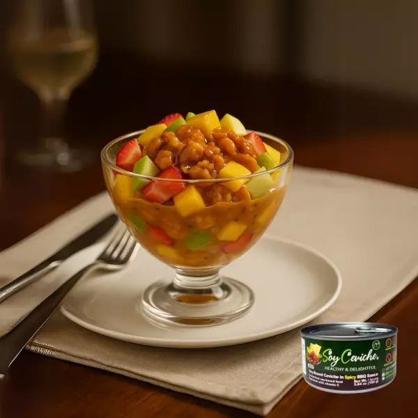 Soy Ceviche in Spicy BBQ Sauce-5,64oz-Vegan Protein–Gluten free–Low in calories-High fiber-Low sugar
