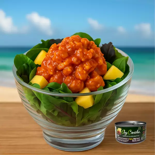 Soy Ceviche in Spicy BBQ Sauce-5,64oz-Vegan Protein–Gluten free–Low in calories-High fiber-Low sugar