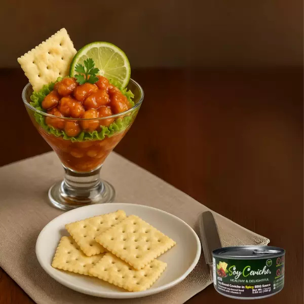 Soy Ceviche in Spicy BBQ Sauce-5,64oz-Vegan Protein–Gluten free–Low in calories-High fiber-Low sugar