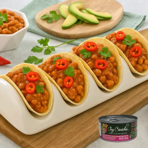 Soy Ceviche in Spicy Thousand Island Sauce-5,64oz-Vegan protein–Gluten free–No added sugar