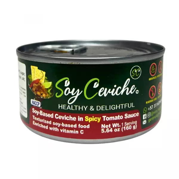 Soy Ceviche in Spicy Tomato Sauce–5,64oz–Vegan protein–Gluten free–Low calorie–Low sugar - Healthy