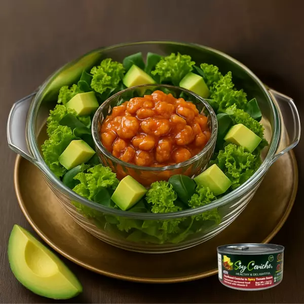 Soy Ceviche in Spicy Tomato Sauce–5,64oz–Vegan protein–Gluten free–Low calorie–Low sugar - Healthy