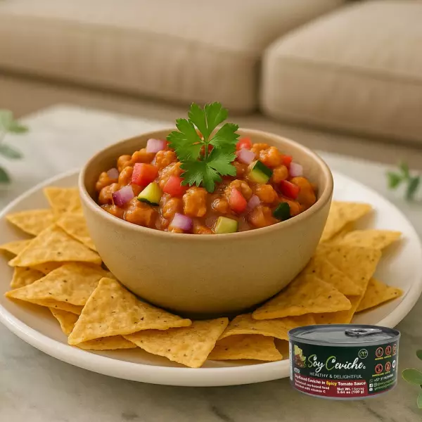 Soy Ceviche in Spicy Tomato Sauce–5,64oz–Vegan protein–Gluten free–Low calorie–Low sugar - Healthy