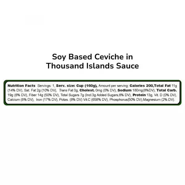 Soy Ceviche in Thousand Island Sauce – 4-pack (5.64oz each) – Vegan protein – Gluten free–High fiber
