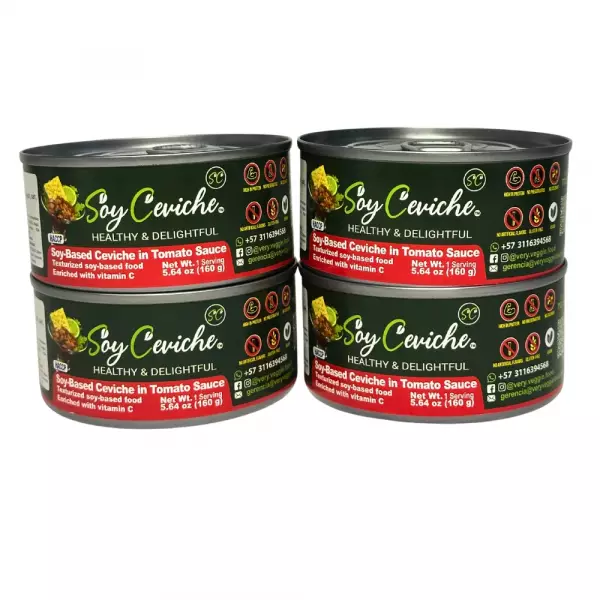 Soy Ceviche in Tomato Sauce – 4-Pack (5.64oz each) – Plant-Based, Gluten-Free, Ready-to-eat E