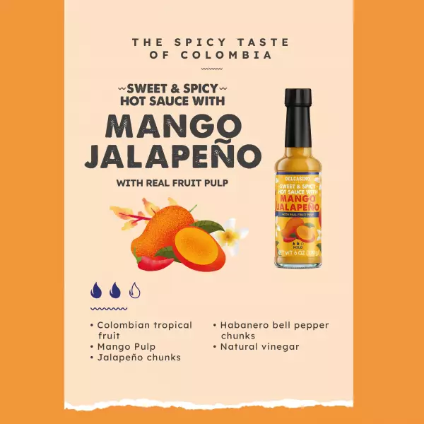 Sweet and spicy hot sauce with mango y jalapeño/habanero bell pepper/natural vinegar-glass jar 6oz