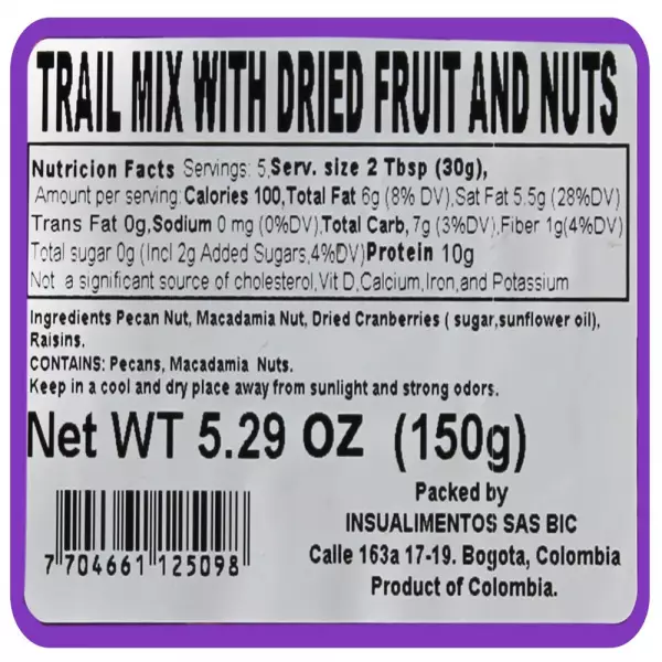 TRAIL MIX WITH DRIED FRUIT AND NUTS - 5.29 oz