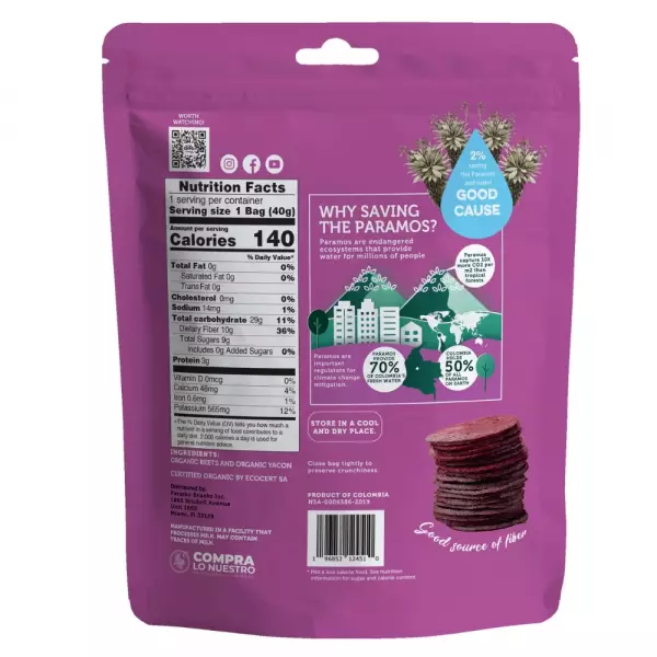 Baked Organic Beet Yacon Crisps 1.4oz Snack - Vegan. no oil. no added sugar. gluten free