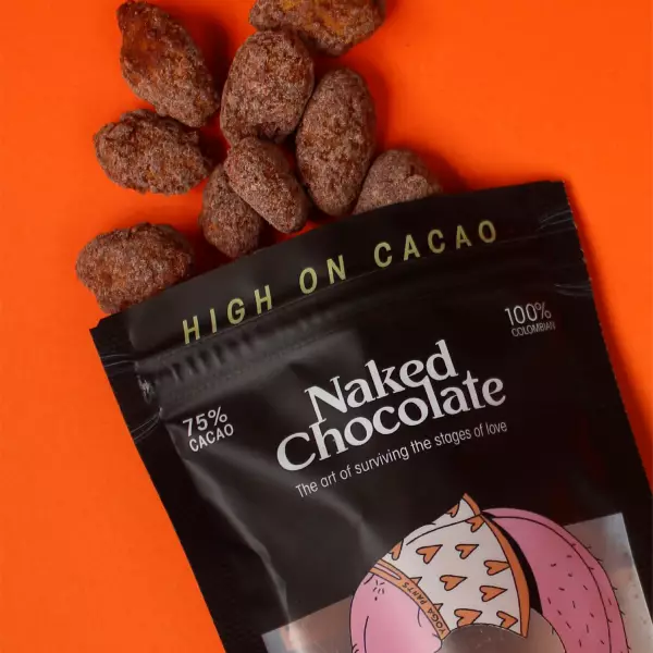 Cacao Beans Covered With 75% Dark Chocolate 2.5 Oz Organic. Vegan. Gluten Free