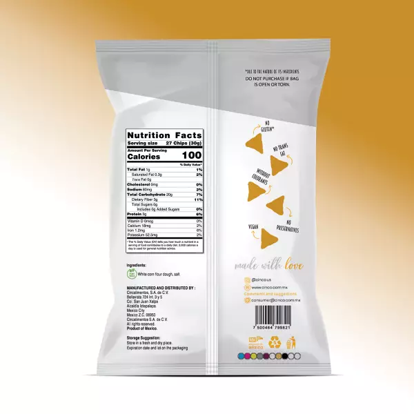 Corn chips / 120 grams / Vegan / Clean label / No preservatives