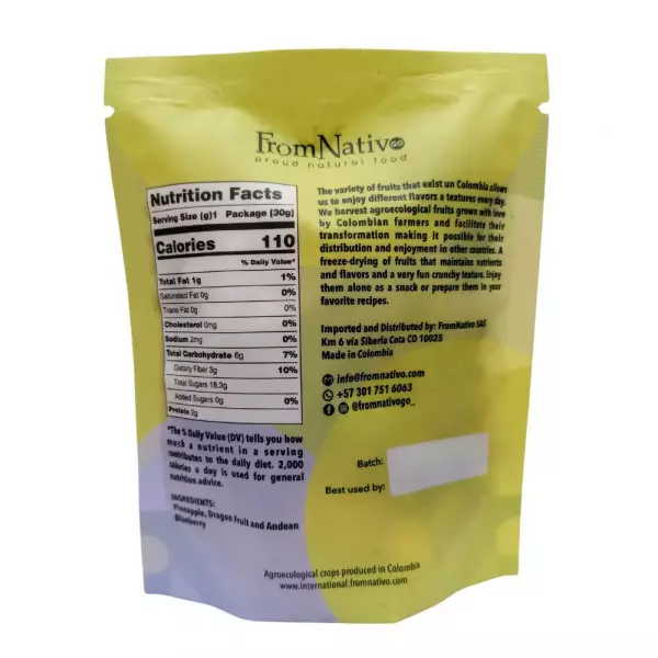 Freeze Dried Fruit 1.05 Oz  Pineapple Dragon fruit- Andean Blueberry Mix