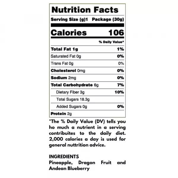Freeze Dried Fruit 1.05 Oz  Pineapple Dragon fruit- Andean Blueberry Mix