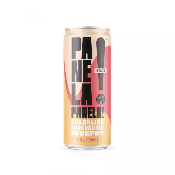 Panela!Panela! Sparkling Superdrink, Peach - 12 fl oz. No Refined Sugar, Organic, Vegan, Kosher